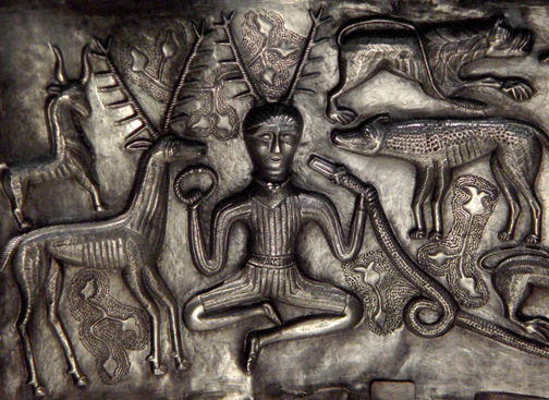 The figure of Cernunos on the Gundestrup Cauldron.